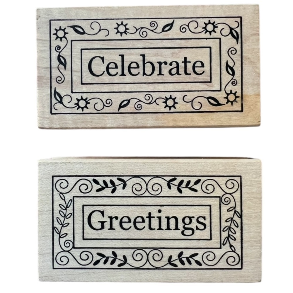 Outlines Rubber Stamp Co Greetings Celebrate Word Wood Mounted Rubber Stamps